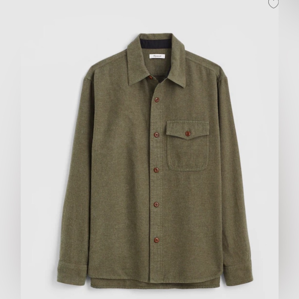 Madewell Work Shirt in Herringbone Dark Olive Herringbone Size Small NEW w/ Tag - Picture 4 of 8
